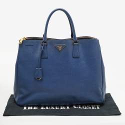 Pre Owned Prada Blue Saffiano Leather Large Double Zip Tote