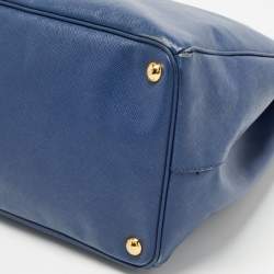 Pre Owned Prada Blue Saffiano Leather Large Double Zip Tote