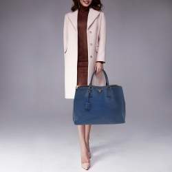 Pre Owned Prada Blue Saffiano Leather Large Double Zip Tote