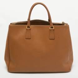 Pre Owned Prada Brown Saffiano Leather Large Double Zip Tote