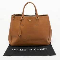Pre Owned Prada Brown Saffiano Leather Large Double Zip Tote