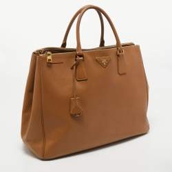 Pre Owned Prada Brown Saffiano Leather Large Double Zip Tote