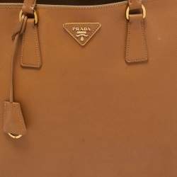 Pre Owned Prada Brown Saffiano Leather Large Double Zip Tote