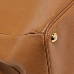 Pre Owned Prada Brown Saffiano Leather Large Double Zip Tote
