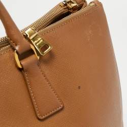 Pre Owned Prada Brown Saffiano Leather Large Double Zip Tote