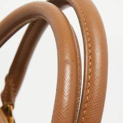 Pre Owned Prada Brown Saffiano Leather Large Double Zip Tote