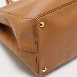 Pre Owned Prada Brown Saffiano Leather Large Double Zip Tote