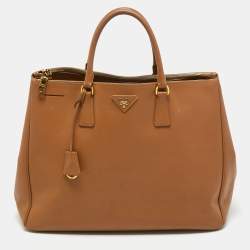 Pre Owned Prada Brown Saffiano Leather Large Double Zip Tote