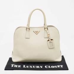Prada Ivory Saffiano Leather Large Promenade Bag