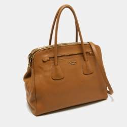 Pre Owned Prada Brown Leather Double Zip Top Handle Bag