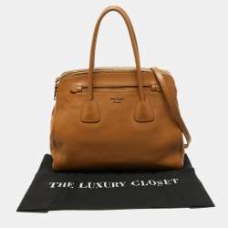 Pre Owned Prada Brown Leather Double Zip Top Handle Bag