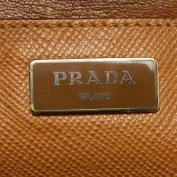 Pre Owned Prada Brown Leather Double Zip Top Handle Bag