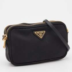 Prada Black Nylon and Leather Tessuto Shoulder Bag