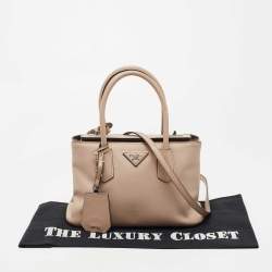 Pre Owned Prada Beige Saffiano Cuir Leather Twin Tote