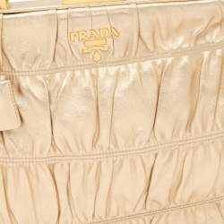Pre Owned Prada Metallic Gold Leather Gaufre Frame Bag