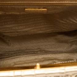 Pre Owned Prada Metallic Gold Leather Gaufre Frame Bag