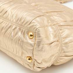 Pre Owned Prada Metallic Gold Leather Gaufre Frame Bag