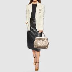Pre Owned Prada Metallic Gold Leather Gaufre Frame Bag