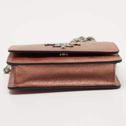 Pre Owned Prada Metallic Rose Gold Saffiano Lux Leather Chain Wallet