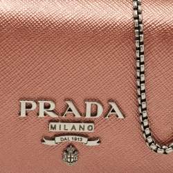 Pre Owned Prada Metallic Rose Gold Saffiano Lux Leather Chain Wallet