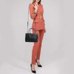 Pre Owned Prada Black Saffiano Lux Leather Small Double Zip Tote