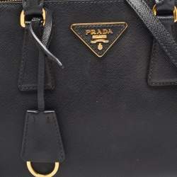 Pre Owned Prada Black Saffiano Lux Leather Small Double Zip Tote