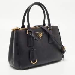 Pre Owned Prada Black Saffiano Lux Leather Small Double Zip Tote