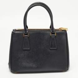 Pre Owned Prada Black Saffiano Lux Leather Small Double Zip Tote