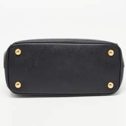 Pre Owned Prada Black Saffiano Lux Leather Small Double Zip Tote