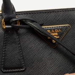Pre Owned Prada Black Saffiano Lux Leather Small Double Zip Tote