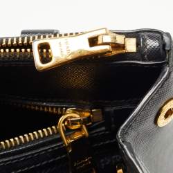 Pre Owned Prada Black Saffiano Lux Leather Small Double Zip Tote