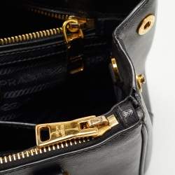 Pre Owned Prada Black Saffiano Lux Leather Small Double Zip Tote