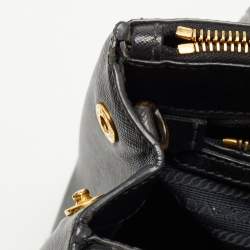 Pre Owned Prada Black Saffiano Lux Leather Small Double Zip Tote