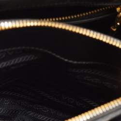 Pre Owned Prada Black Saffiano Lux Leather Small Double Zip Tote