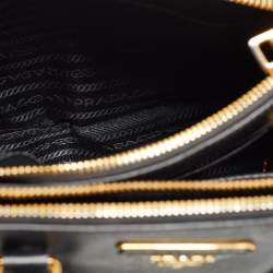 Pre Owned Prada Black Saffiano Lux Leather Small Double Zip Tote