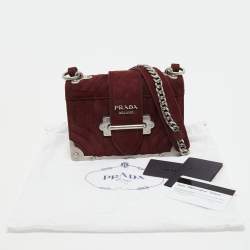 Pre Owned Prada Burgundy Suede Cahier Chain Crossbody Bag