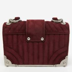 Pre Owned Prada Burgundy Suede Cahier Chain Crossbody Bag