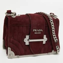 Pre Owned Prada Burgundy Suede Cahier Chain Crossbody Bag
