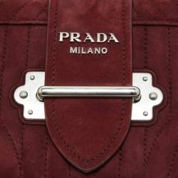 Pre Owned Prada Burgundy Suede Cahier Chain Crossbody Bag