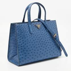 Pre Owned Prada Blue Ostrich Double Handle Tote