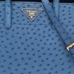 Pre Owned Prada Blue Ostrich Double Handle Tote