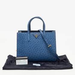 Pre Owned Prada Blue Ostrich Double Handle Tote