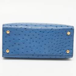 Pre Owned Prada Blue Ostrich Double Handle Tote