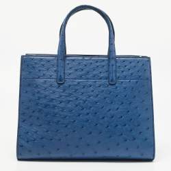 Pre Owned Prada Blue Ostrich Double Handle Tote
