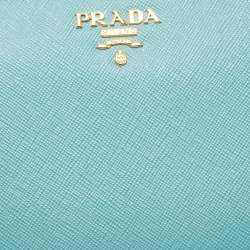 Prada Turquoise Saffiano Lux Leather Zip Around Continental Wallet