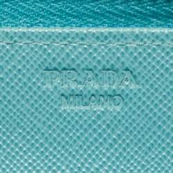 Prada Turquoise Saffiano Lux Leather Zip Around Continental Wallet