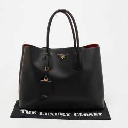 Prada Black Saffiano Cuir Leather Large Double Handle Tote