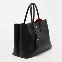 Prada Black Saffiano Cuir Leather Large Double Handle Tote