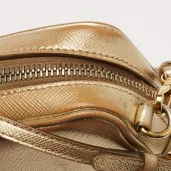 Pre Owned Prada Gold Saffiano Leather Camera Crossbody Bag