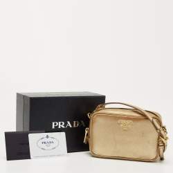 Pre Owned Prada Gold Saffiano Leather Camera Crossbody Bag